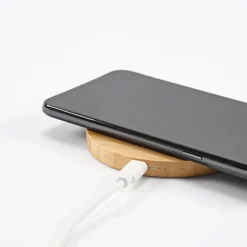 Gift Campaign Caricatore wireless in bambù di forma rotonda con ricarica da 15W> Caricabatterie