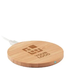 Gift Campaign Caricatore wireless in bambù a ricarica rapida con logo da 15W Natura></noscript> Caricabatterie