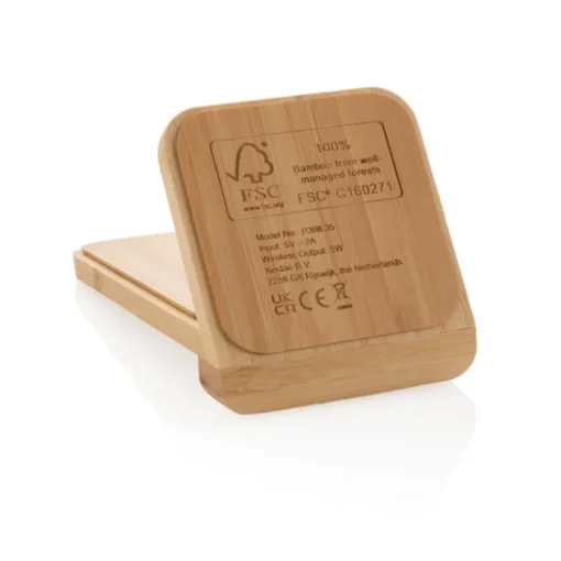 Gift Campaign Caricatore wireless in bambù con supporto 5W Natura Stand FSC> Caricabatterie