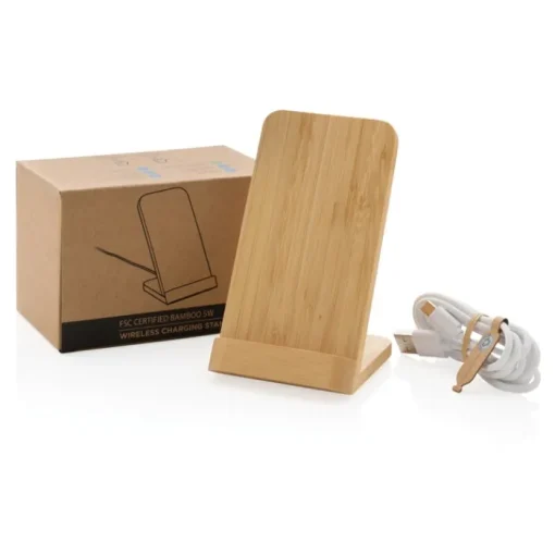 Gift Campaign Caricatore wireless in bambù con supporto 5W Natura Stand FSC> Caricabatterie
