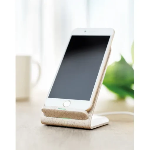 Gift Campaign Caricatore wireless in paglia e ABS con supporto 10W Natural Source> Caricabatterie