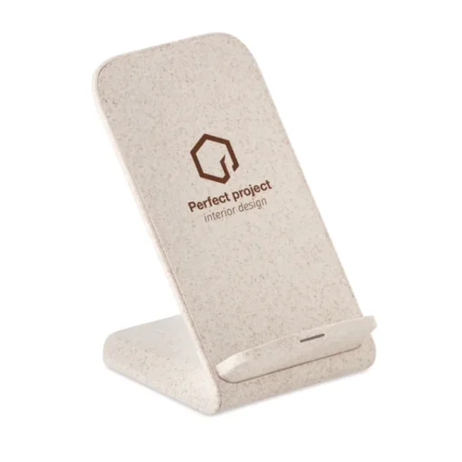 Gift Campaign Caricatore wireless in paglia e ABS con supporto 10W Natural Source> Caricabatterie