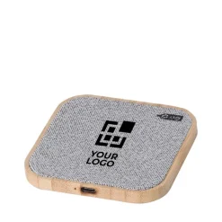 Gift Campaign Caricatore wireless quadrato in bambù con dettagli in RPET da 15W> Caricabatterie