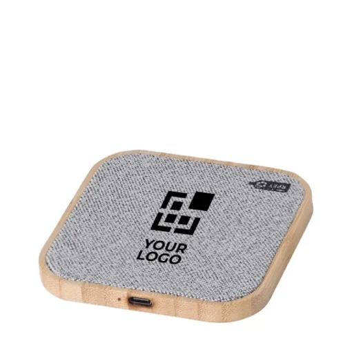 Gift Campaign Caricatore wireless quadrato in bambù con dettagli in RPET da 15W> Caricabatterie