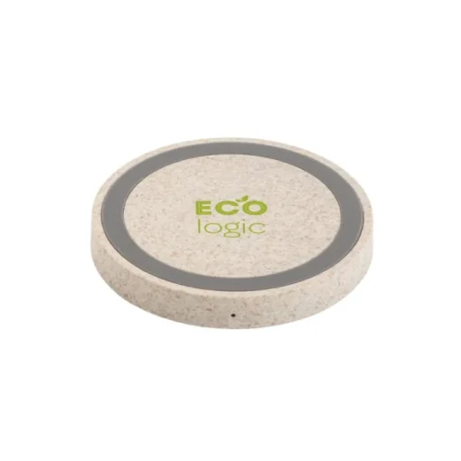 Gift Campaign Caricatore wireless rotondo in ABS e fibra di grano Natural Round Fast> Caricabatterie