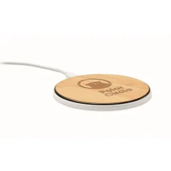 Gift Campaign Caricatore wireless rotondo da 10W personalizzato in bambù e ABS Fast></noscript> Caricabatterie