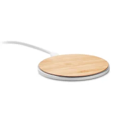Gift Campaign Caricatore wireless rotondo a ricarica rapida in bambù e alluminio 10W> Caricabatterie