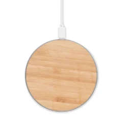 Gift Campaign Caricatore wireless rotondo a ricarica rapida in bambù e alluminio 10W></noscript> Caricabatterie