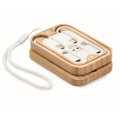 Gift Campaign Caricatore wireless 15W in scatola di bambù con cavetto e 5 connettori> Caricabatterie