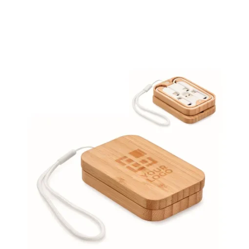 Gift Campaign Caricatore wireless 15W in scatola di bambù con cavetto e 5 connettori> Caricabatterie