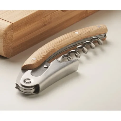 Gift Campaign Cavatappi da sommelier in acciaio inossidabile con manico in bambù> Coltellini|Cavatappi Personalizzati