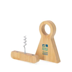 Gift Campaign Cavatappi in bambù e acciaio che funge anche da porta bottiglia></noscript> Gadget Per Vino
