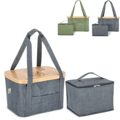 Gift Campaign Cestino da picnic con coperchio in legno e borsa frigo interna></noscript> Borse Termiche