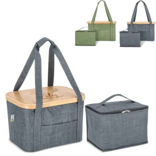Gift Campaign Cestino da picnic con coperchio in legno e borsa frigo interna> Borse Termiche