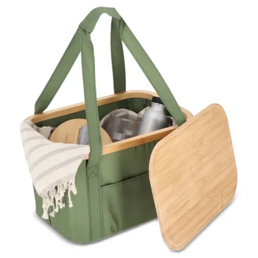 Gift Campaign Cestino da picnic con coperchio in legno e borsa frigo interna> Borse Termiche