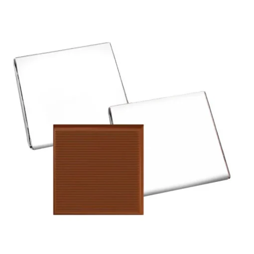 Gift Campaign Cioccolatini al latte piatti e quadrati con incarto interno argentato 5g> Cioccolatini