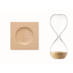 Gift Campaign Clessidra 5 min in vetro borosilicato con base in legno di pino Time> Altri Gadget Pubblicitari|Gadget Per L'Ufficio