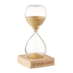 Gift Campaign Clessidra 5 min in vetro borosilicato con base in legno di pino Time></noscript> Altri Gadget Pubblicitari|Gadget Per L'Ufficio
