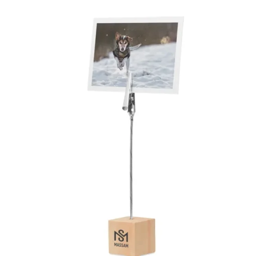 Gift Campaign Clip portafoto pubblicitaria con base cubica in Wood> Gadget Per L'Ufficio
