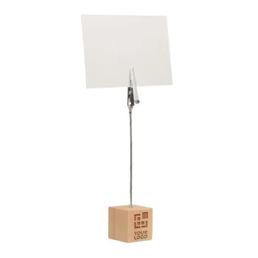 Gift Campaign Clip portafoto pubblicitaria con base cubica in Wood> Gadget Per L'Ufficio