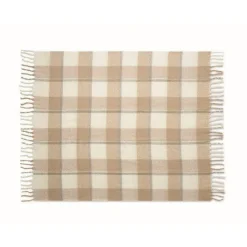 Gift Campaign Coperta in poliestere rPET mohair con disegno a quadri e frange></noscript> Coperte