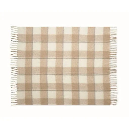 Gift Campaign Coperta in poliestere rPET mohair con disegno a quadri e frange> Coperte