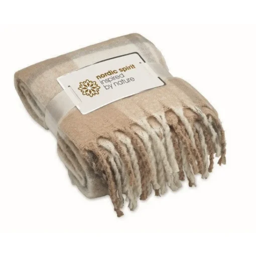 Gift Campaign Coperta in poliestere rPET mohair con disegno a quadri e frange> Coperte
