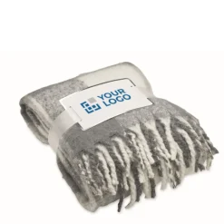 Gift Campaign Coperta in poliestere rPET mohair con disegno a quadri e frange></noscript> Coperte