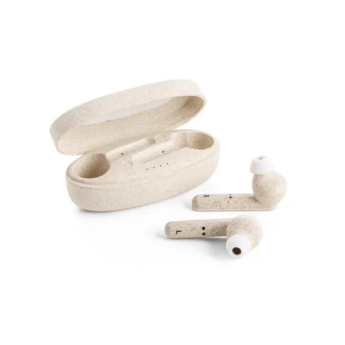 Gift Campaign Cuffiette bluetooth con logo in fibra di paglia di grano e PP Straw> Auricolari Personalizzati