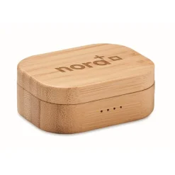 Gift Campaign Cuffiette bluetooth TWS 5 con scatolina di bambù personalizzate Blues> Auricolari Personalizzati
