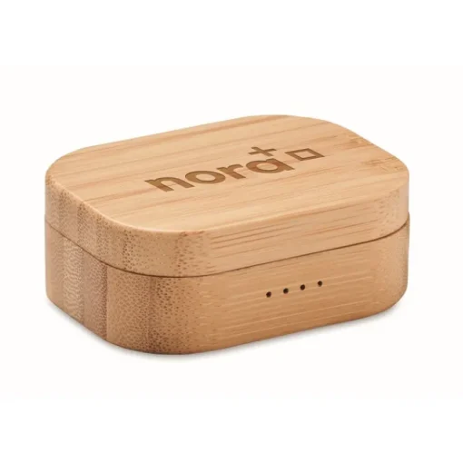 Gift Campaign Cuffiette bluetooth TWS 5 con scatolina di bambù personalizzate Blues> Auricolari Personalizzati