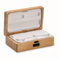 Gift Campaign Cuffiette wireless 5.3 con microfono integrato in custodia di bambù> Auricolari Personalizzati