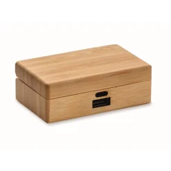 Gift Campaign Cuffiette wireless 5.3 con microfono integrato in custodia di bambù> Auricolari Personalizzati