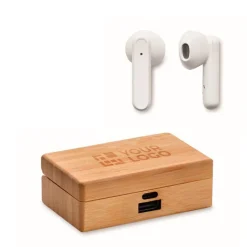 Gift Campaign Cuffiette wireless 5.3 con microfono integrato in custodia di bambù></noscript> Auricolari Personalizzati