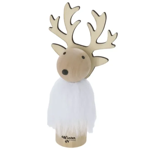 Gift Campaign Decorazione natalizia in legno a forma di renna con pelliccia bianca> Gadget Natalizi