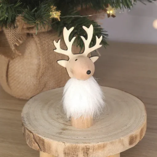 Gift Campaign Decorazione natalizia in legno a forma di renna con pelliccia bianca> Gadget Natalizi
