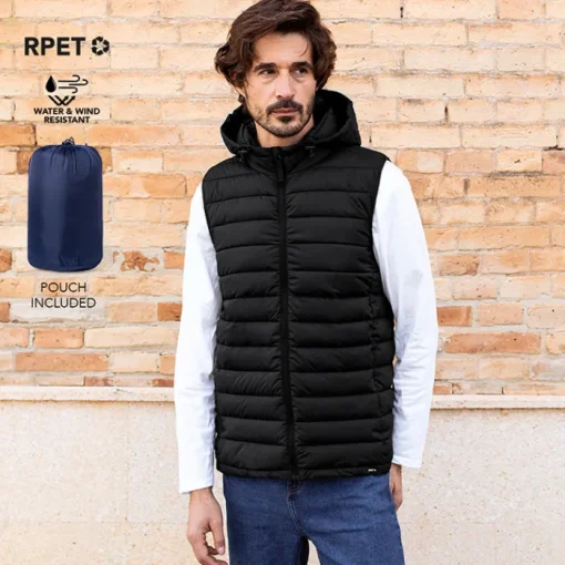 Gift Campaign Gilet in 100% rPET resistente all'acqua con cappuccio regolabile> Smanicati