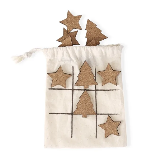 Gift Campaign Gioco del tris con pedine natalizie in sughero in sacchetto di cotone> Gadget Natalizi