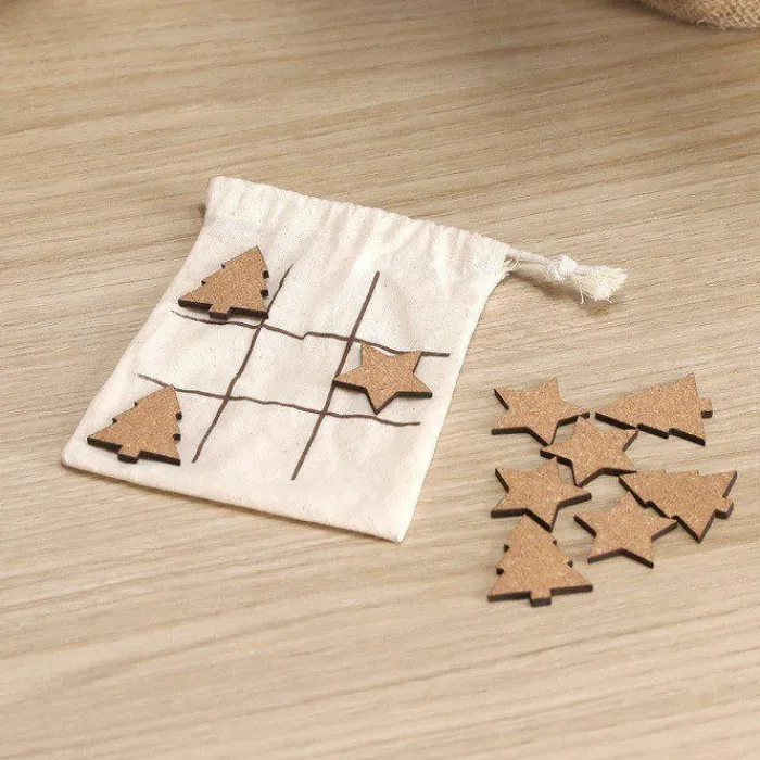 Gift Campaign Gioco del tris con pedine natalizie in sughero in sacchetto di cotone> Gadget Natalizi