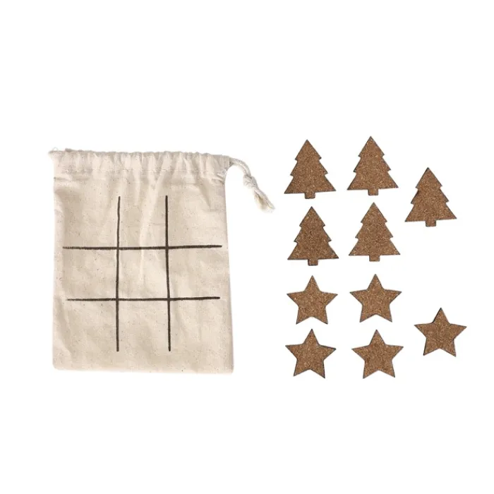 Gift Campaign Gioco del tris con pedine natalizie in sughero in sacchetto di cotone> Gadget Natalizi