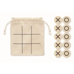 Gift Campaign Gioco del tris in legno con tessere rotonde in sacchetto di cotone> Giochi E Passatempo