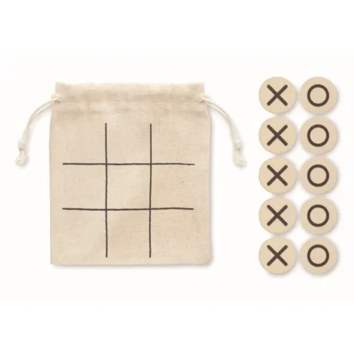 Gift Campaign Gioco del tris in legno con tessere rotonde in sacchetto di cotone> Giochi E Passatempo