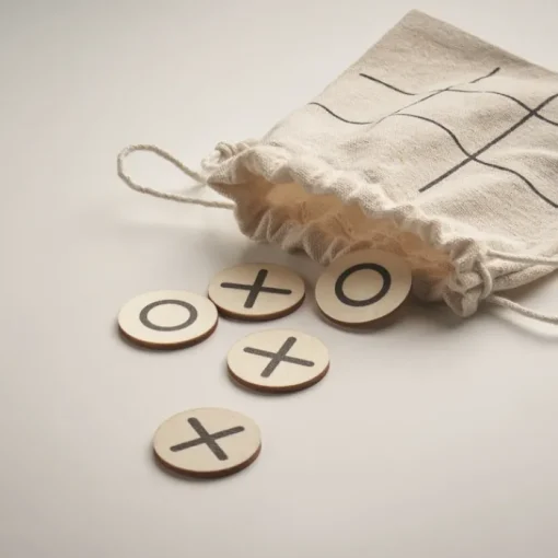 Gift Campaign Gioco del tris in legno con tessere rotonde in sacchetto di cotone> Giochi E Passatempo