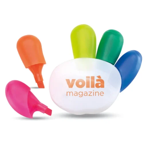Gift Campaign Kit 5 evidenziatori aziendali in supporto con logo Give me five> Regali Per Bambini|Evidenziatori
