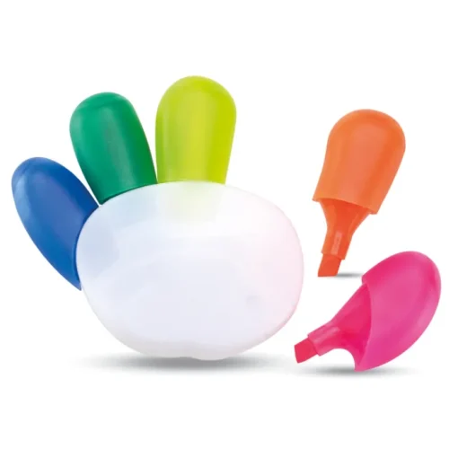 Gift Campaign Kit 5 evidenziatori aziendali in supporto con logo Give me five> Regali Per Bambini|Evidenziatori