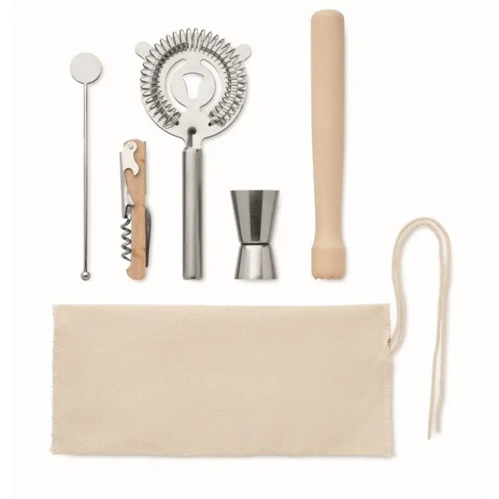 Gift Campaign Kit da cocktail con 5 accessori in sacchetto di cotone da 220 g/m²> Altri Utensili Da Cucina