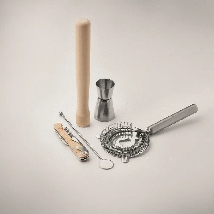 Gift Campaign Kit da cocktail con 5 accessori in sacchetto di cotone da 220 g/m²> Altri Utensili Da Cucina