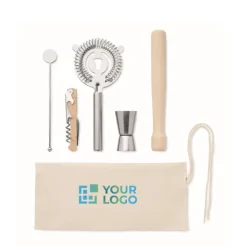 Gift Campaign Kit da cocktail con 5 accessori in sacchetto di cotone da 220 g/m²><noscript><img width=