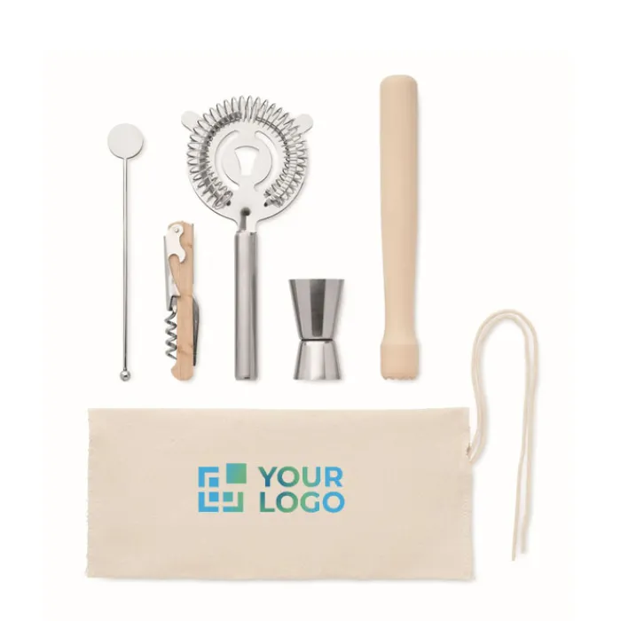 Gift Campaign Kit da cocktail con 5 accessori in sacchetto di cotone da 220 g/m²> Altri Utensili Da Cucina
