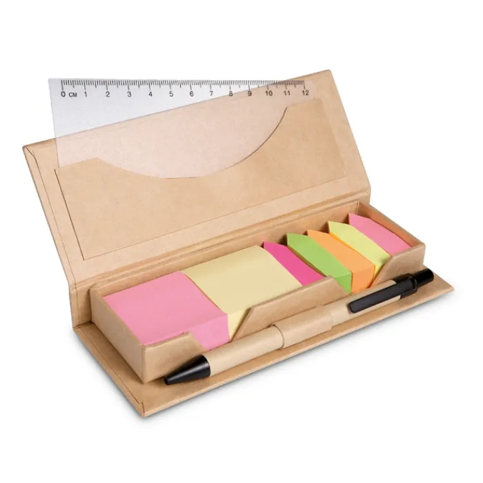Gift Campaign Kit note adesive colorate diverse misure con righello e penna StickySet> Post-It E Memo
